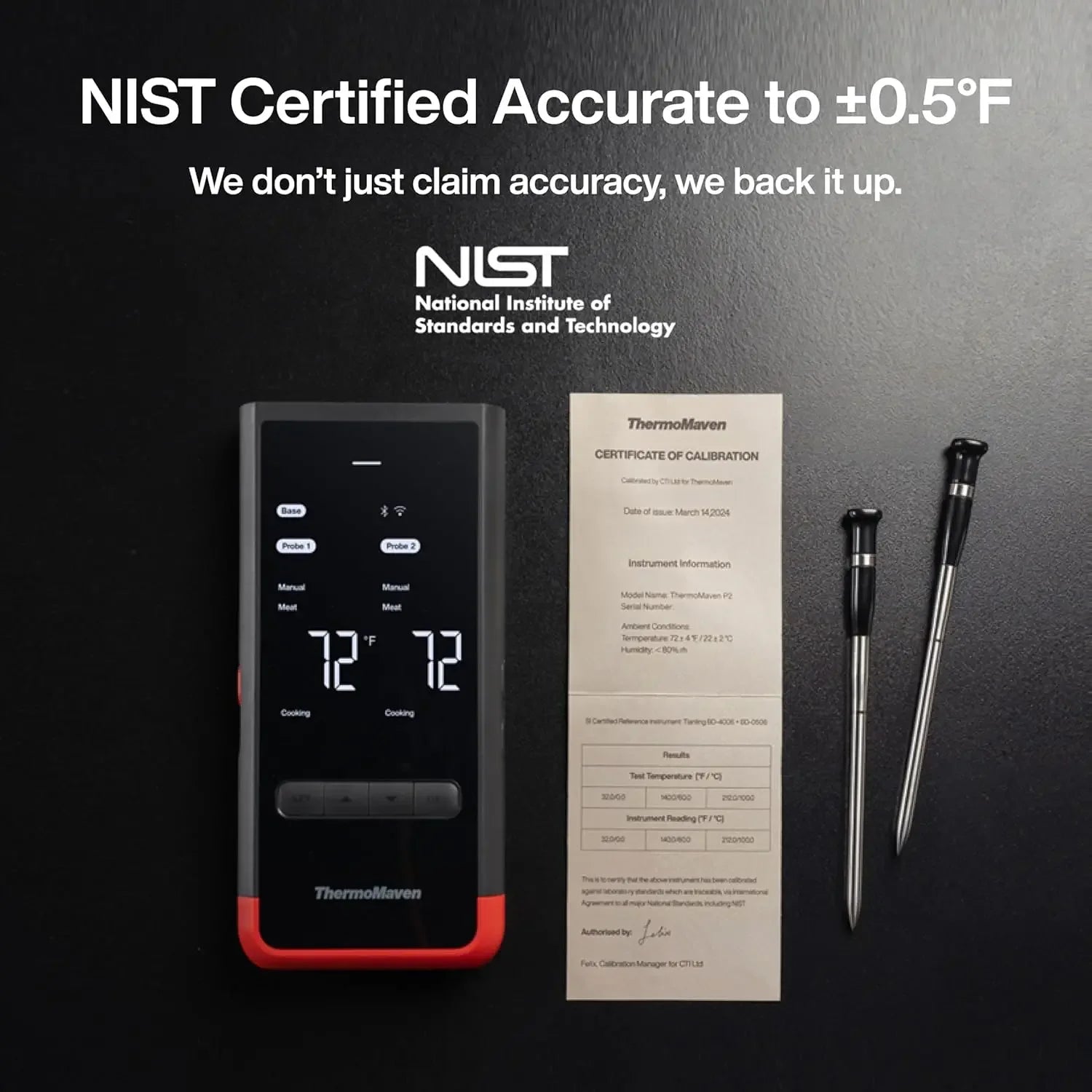 Wireless Smart Bluetooth Meat Thermometer: Standalone Base, WiFi Unlimited Range, 6 Sensors