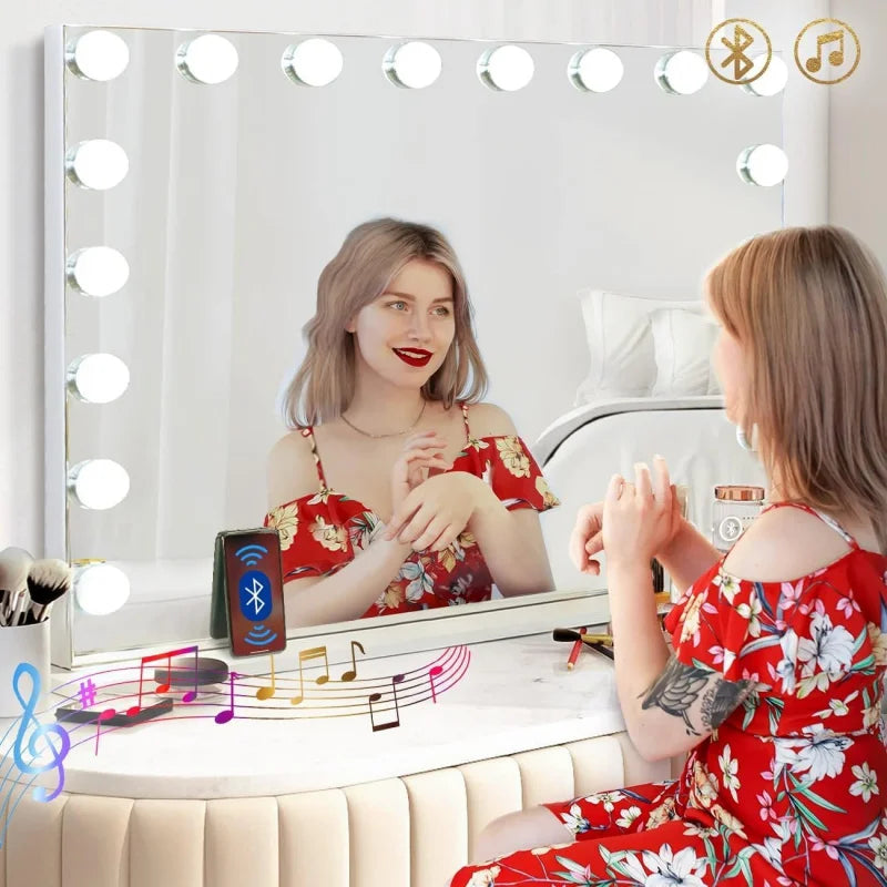 (UUX) Vanity Lights and Bluetooth Extra Large Hollywood Makeup 18 pcs LED Bulbs Lighted Mirror with U UQ