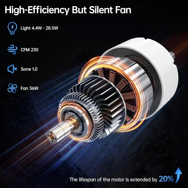 HOME.Bathroom Exhaust Fan with Bluetooth Speaker, 230 CFM 1.0 Sone Bathroom Exhaust Fan with Light, 3 Dynamic Light, 7 LED Color