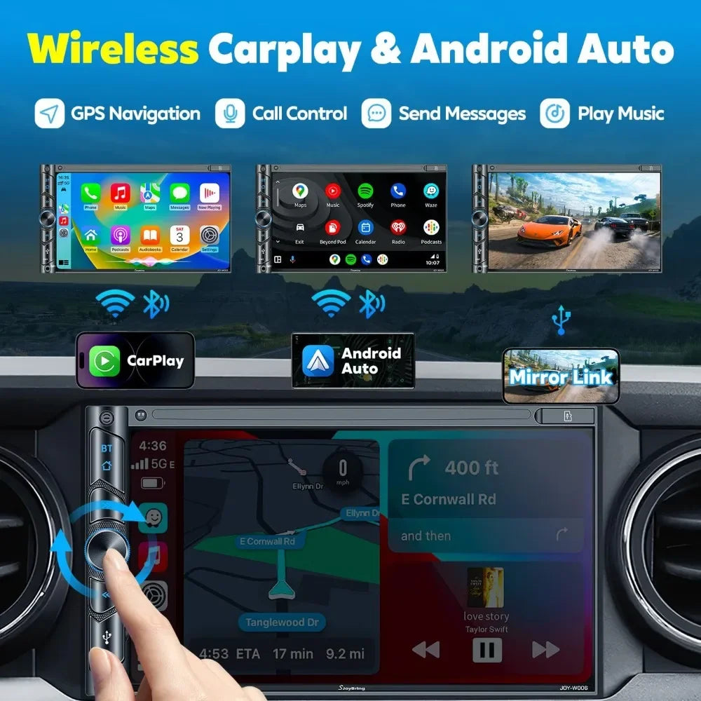 Customizable-Upgrade Wireless Double Din Car Stereo With Carplay, Android Auto, Bluetooth, 4-Channel RCA, High Power, 2 Subwoofe