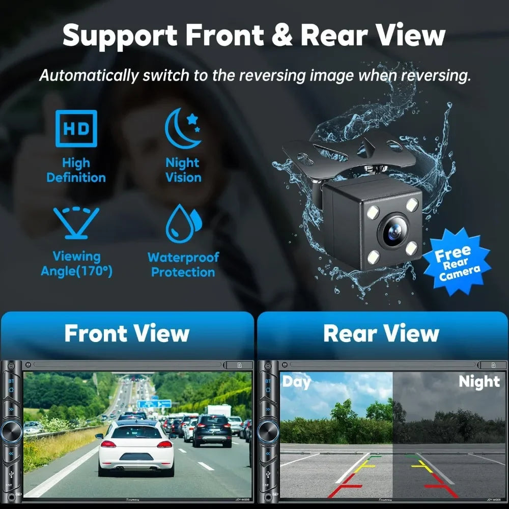 Customizable-Upgrade Wireless Double Din Car Stereo With Carplay, Android Auto, Bluetooth, 4-Channel RCA, High Power, 2 Subwoofe