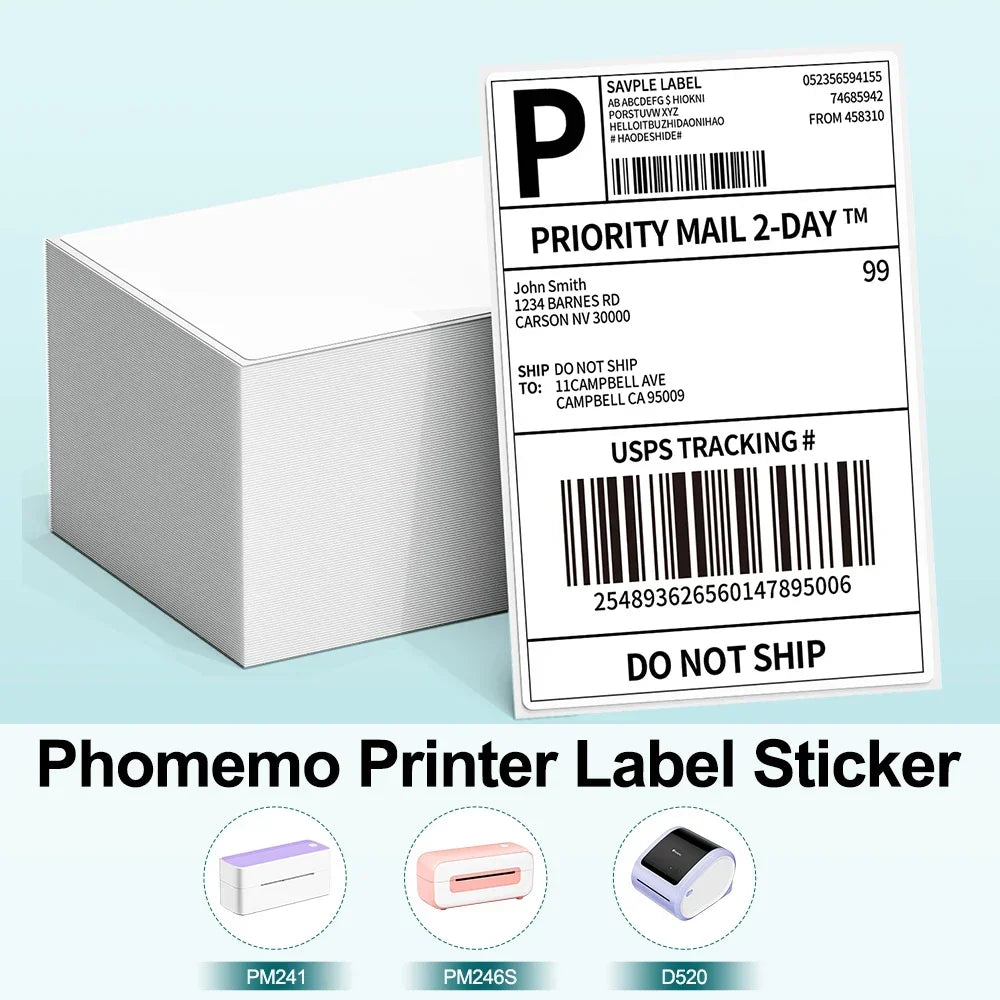Phomemo Fanfold 4" X 6" Direct Thermal Labels White Perforated Shipping Labels Compatible with Zebra PM241 246S D520 Printers