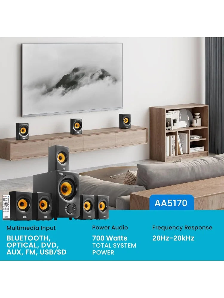 Audio AA5170 Home Theater 5.1 Bluetooth Speaker System 700W with Powered Sub