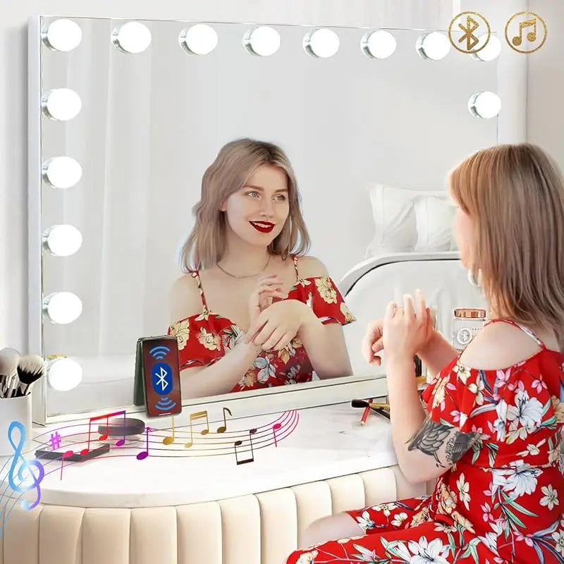 (UUX) Vanity Lights and Bluetooth Extra Large Hollywood Makeup 18 pcs LED Bulbs Lighted Mirror with U UQ