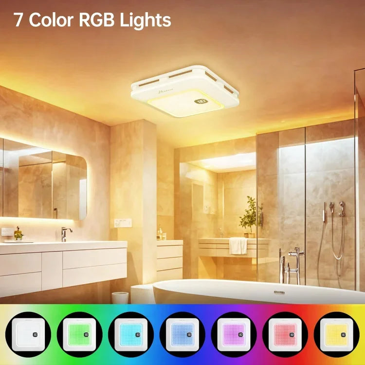 HOME.Bathroom Exhaust Fan with Bluetooth Speaker, 230 CFM 1.0 Sone Bathroom Exhaust Fan with Light, 3 Dynamic Light, 7 LED Color