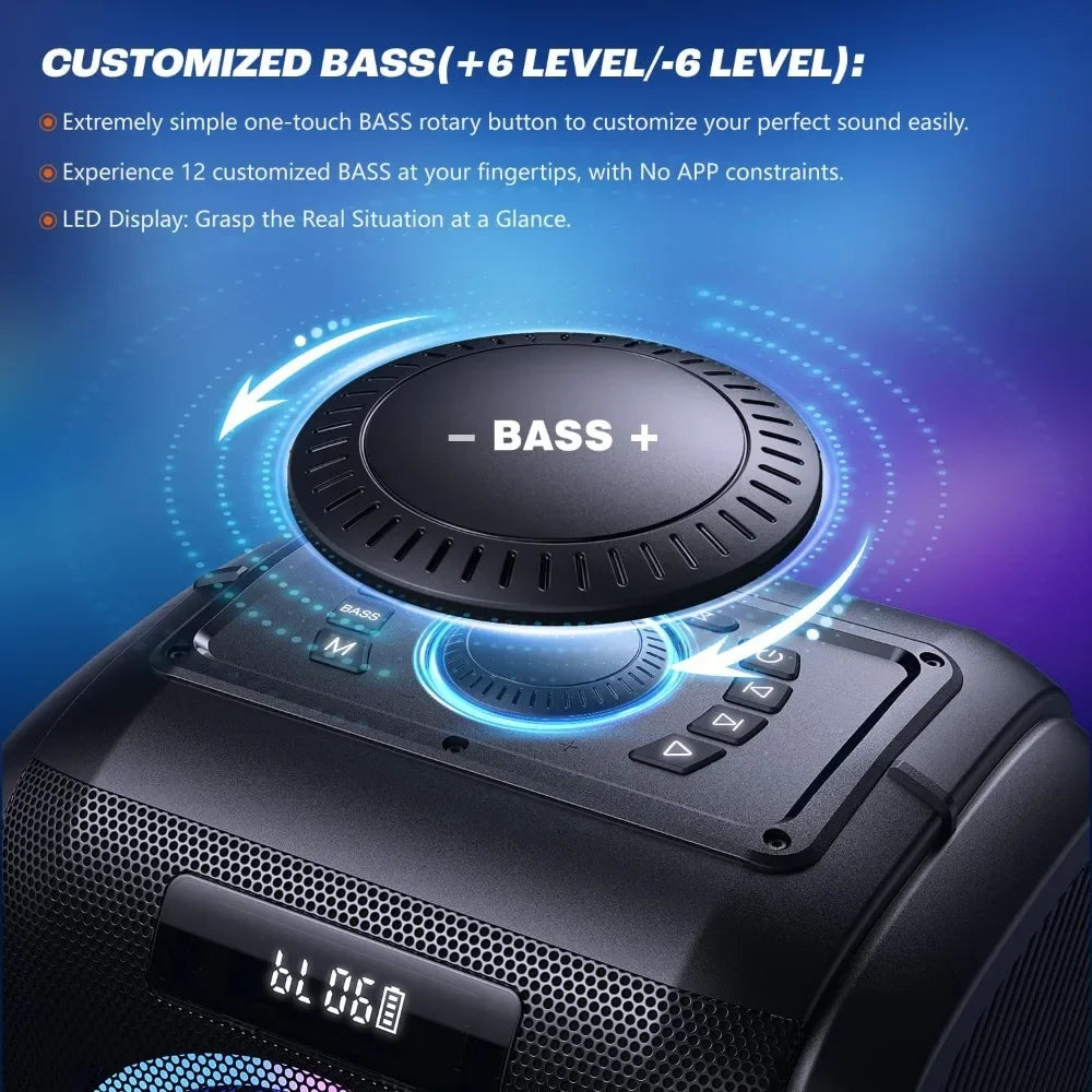 Customizable W-KING 270W PEAK Party Large Bluetooth Speaker Loudest Boom Box/12 Custom Bass/Massive 125dB 6.5''x2 Subwoofer Deep
