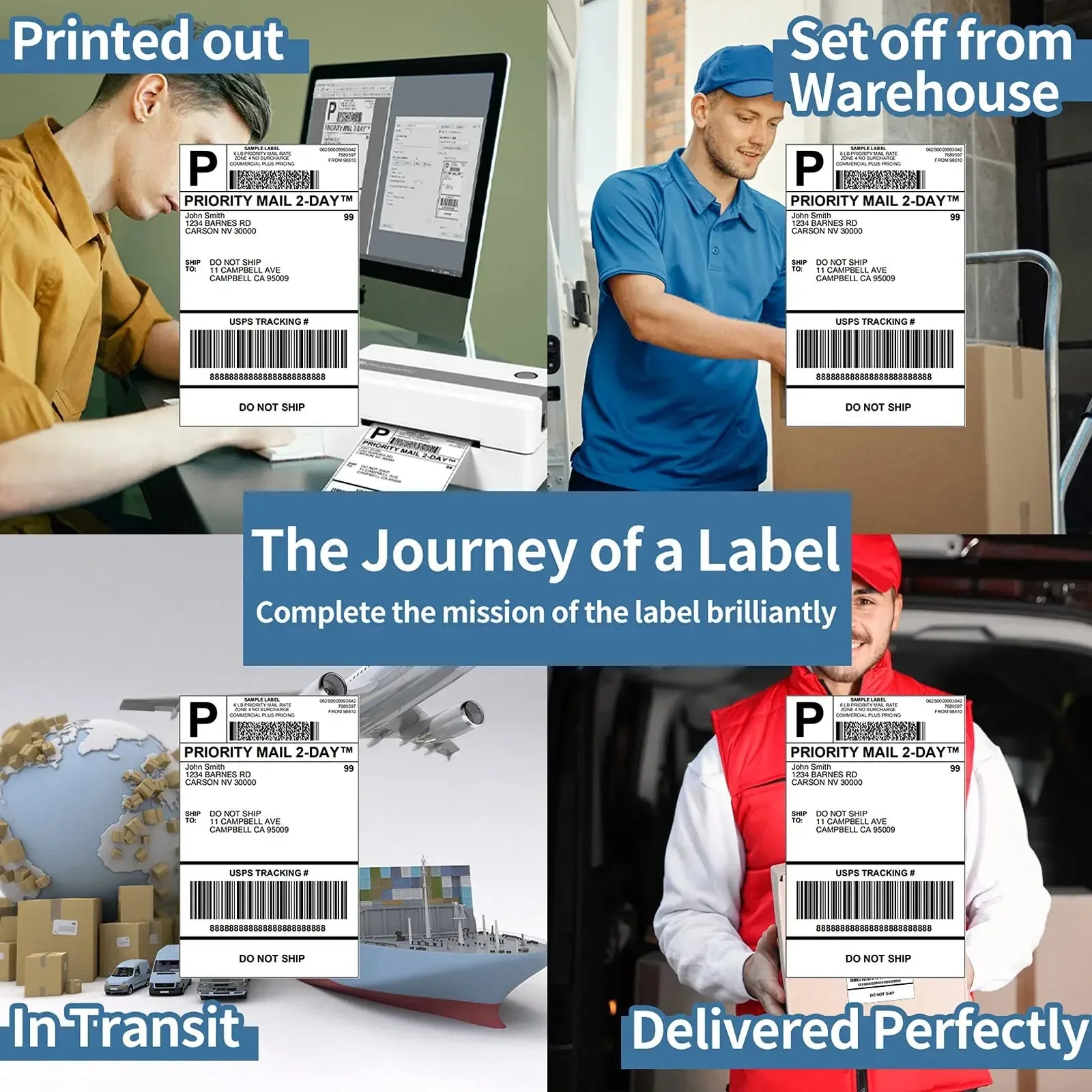 Phomemo Fanfold 4" X 6" Direct Thermal Labels White Perforated Shipping Labels Compatible with Zebra PM241 246S D520 Printers