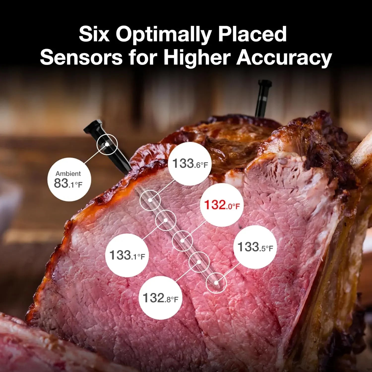 Wireless Smart Bluetooth Meat Thermometer: Standalone Base, WiFi Unlimited Range, 6 Sensors