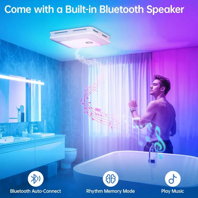 HOME.Bathroom Exhaust Fan with Bluetooth Speaker, 230 CFM 1.0 Sone Bathroom Exhaust Fan with Light, 3 Dynamic Light, 7 LED Color