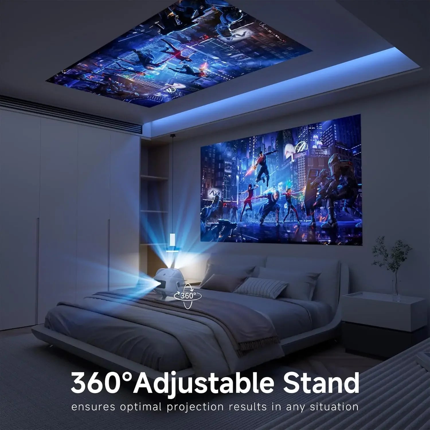 Stand] Mini Projector with WiFi and Bluetooth: Electric Focus & Auto Keystone 1080p Supported