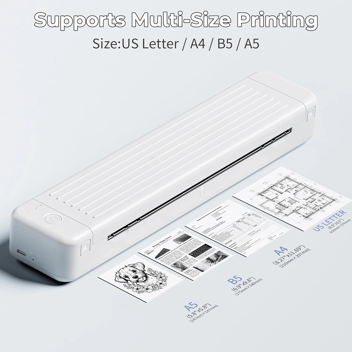P831 Printer - [Upgrade] 300 DPI Bluetooth Travel Printer Support 8.5x11 US Letter & A4 Regular Copy Paper, Mobile Printer
