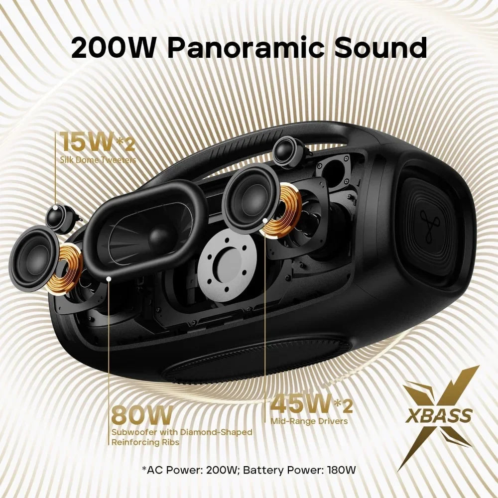 Customizable Bluetooth Speaker StormBox Blast 2, 200W Portable Wireless Speaker with Subwoofer, XBass, LED Light, Bluetooth 5.4,