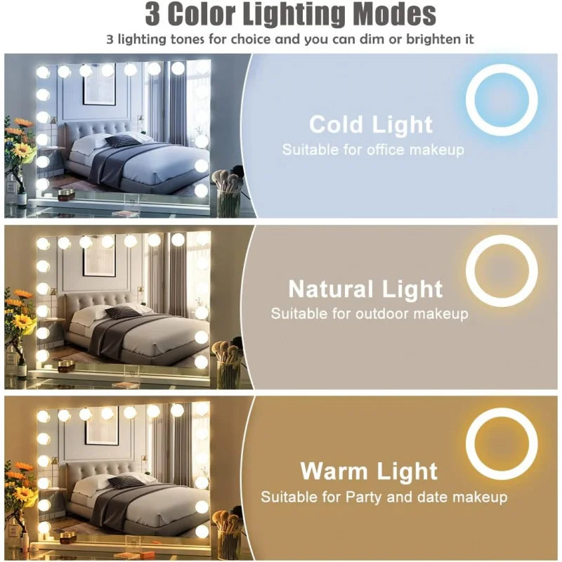 (UUX) Vanity Lights and Bluetooth Extra Large Hollywood Makeup 18 pcs LED Bulbs Lighted Mirror with U UQ