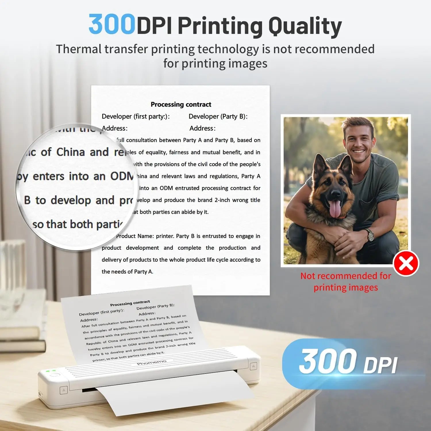 P831 Printer - [Upgrade] 300 DPI Bluetooth Travel Printer Support 8.5x11 US Letter & A4 Regular Copy Paper, Mobile Printer