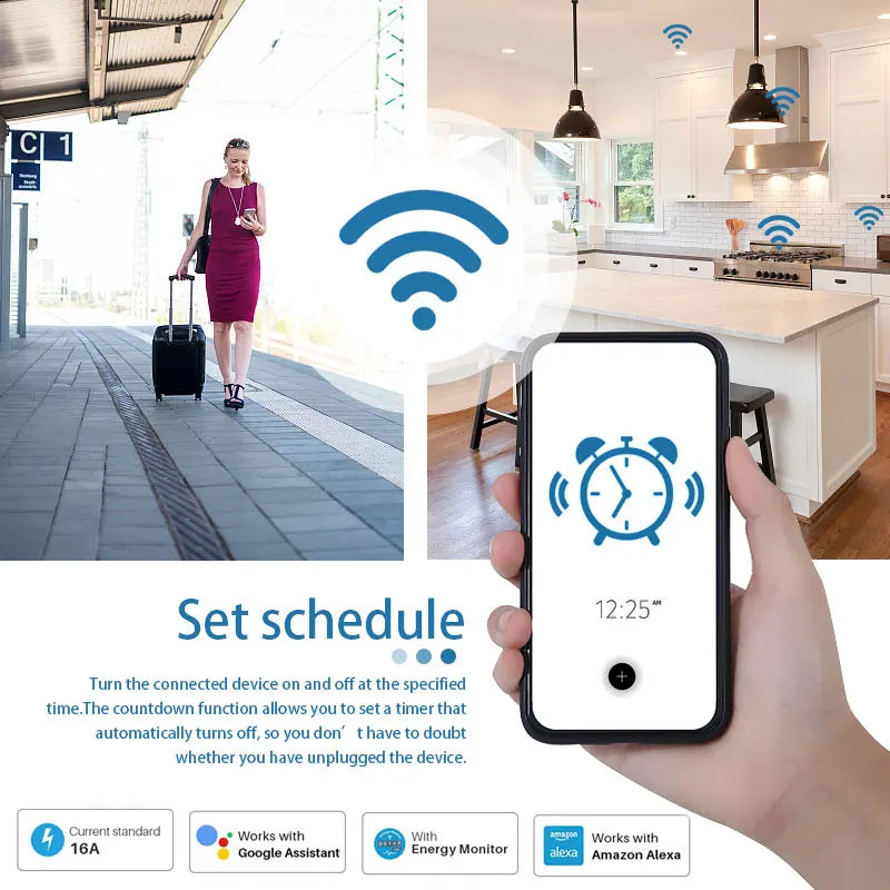 Tuya 16A 20A EU Smart Socket WiFi Smart Plug With Power Monitoring Timing Function Voice Control Alexa Google Assitant