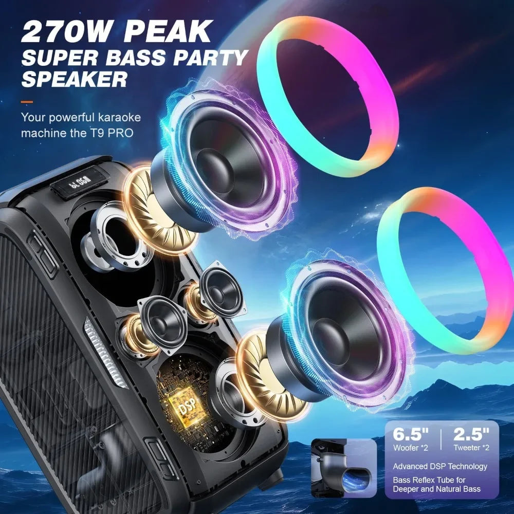 Customizable W-KING 270W PEAK Party Large Bluetooth Speaker Loudest Boom Box/12 Custom Bass/Massive 125dB 6.5''x2 Subwoofer Deep