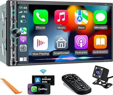Customizable-Upgrade Wireless Double Din Car Stereo With Carplay, Android Auto, Bluetooth, 4-Channel RCA, High Power, 2 Subwoofe
