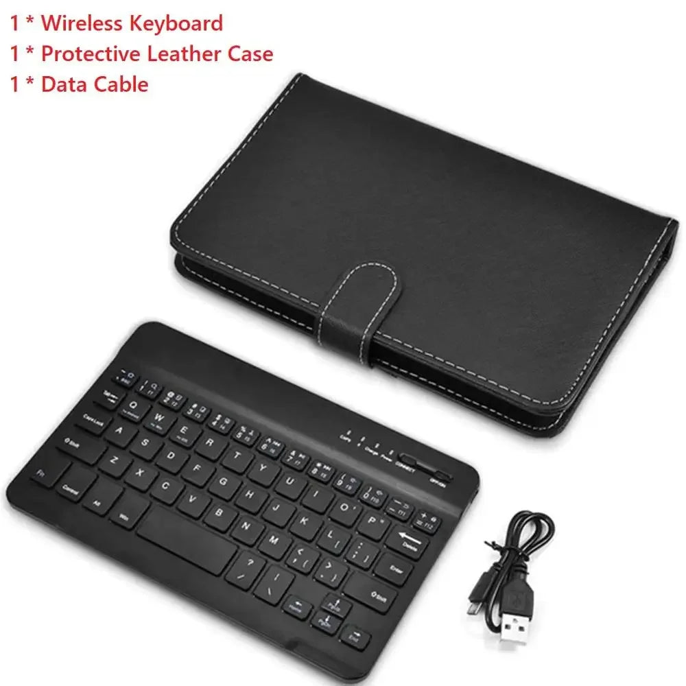 Portable PU Leather Case Protective Cover with Bluetooth Wireless Keyboard for iPhone Huawei Xiaomi Samsung Mobile Phone