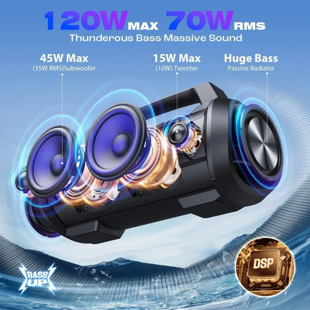 Customizable-W-KING Portable Speakers Bluetooth Wireless, 120W Max Loudest Bluetooth Speaker, IPX6 Waterproof Outdoor Speaker Wi