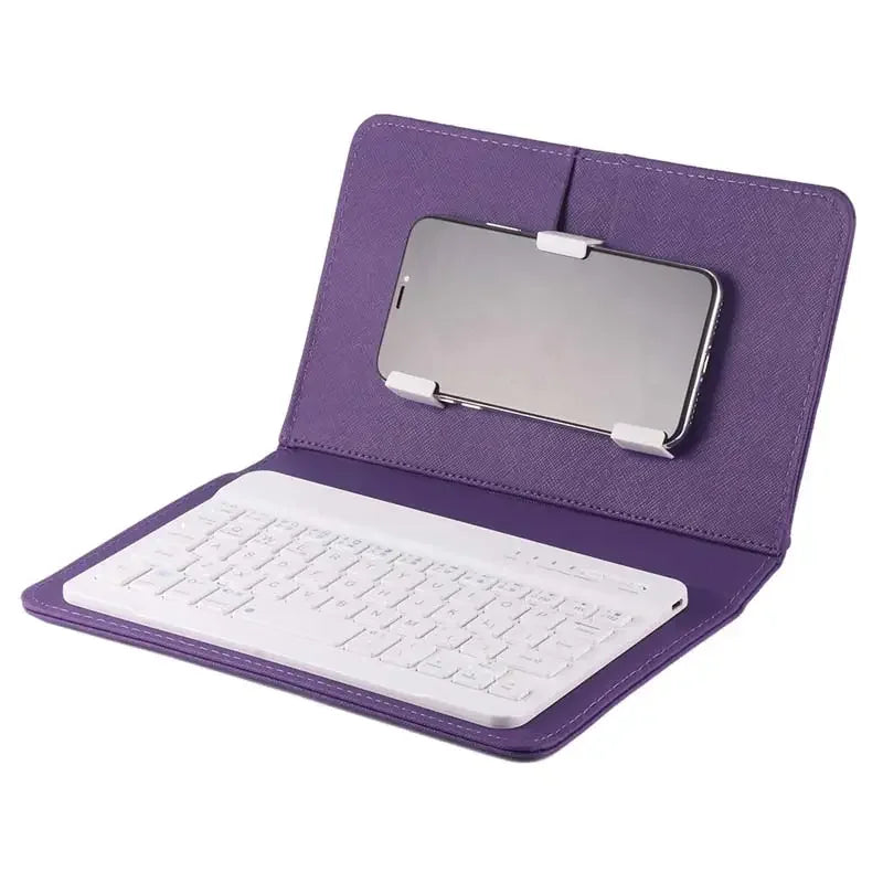 Portable PU Leather Case Protective Cover with Bluetooth Wireless Keyboard for iPhone Huawei Xiaomi Samsung Mobile Phone
