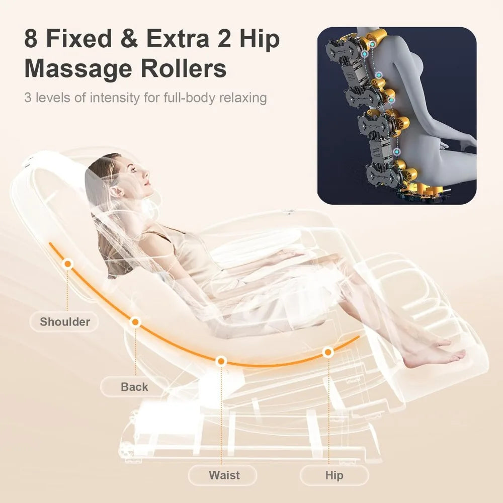 Massage Chair Full Body, Zero Gravity Massage Chair with 10 Fix Rollers, Heating, Foot Massage, Auto Modes, Bluetooth Speak