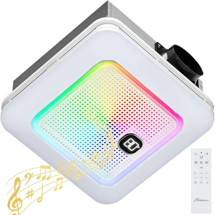 HOME.Bathroom Exhaust Fan with Bluetooth Speaker, 230 CFM 1.0 Sone Bathroom Exhaust Fan with Light, 3 Dynamic Light, 7 LED Color