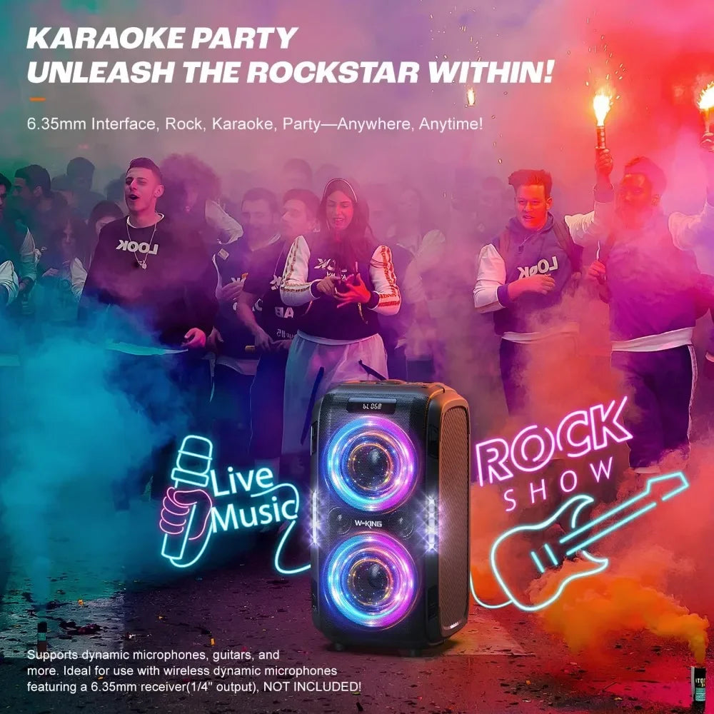 Customizable W-KING 270W PEAK Party Large Bluetooth Speaker Loudest Boom Box/12 Custom Bass/Massive 125dB 6.5''x2 Subwoofer Deep