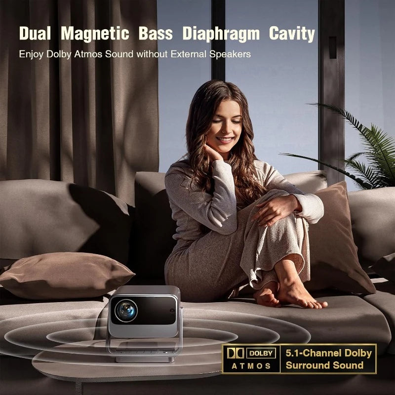 [Auto Focus] 4K Projector with WiFi and Bluetooth, 3D Stereo Sound & Auto Keystone Video Projector, MAX 300''Display (Grey)