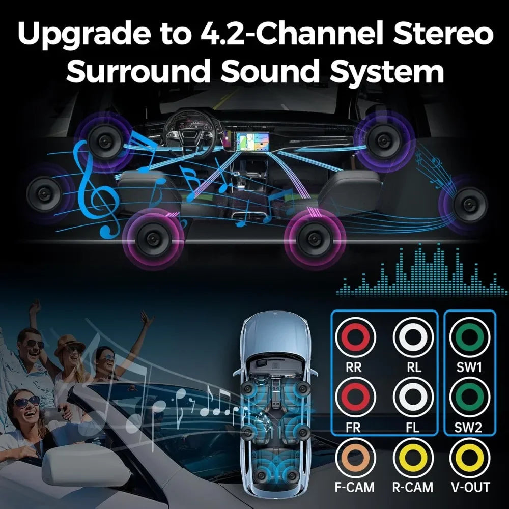 Customizable-Upgrade Wireless Double Din Car Stereo With Carplay, Android Auto, Bluetooth, 4-Channel RCA, High Power, 2 Subwoofe