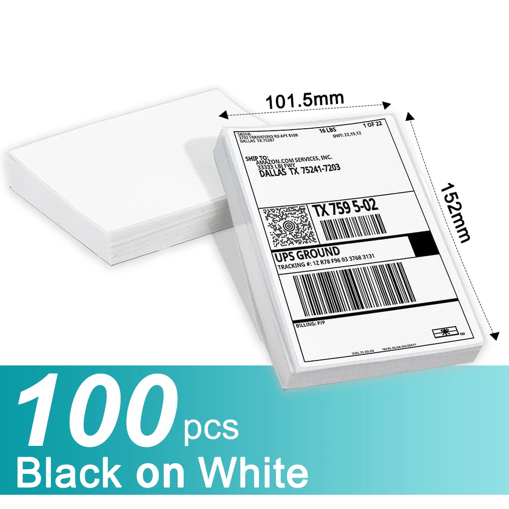 Phomemo Fanfold 4" X 6" Direct Thermal Labels White Perforated Shipping Labels Compatible with Zebra PM241 246S D520 Printers