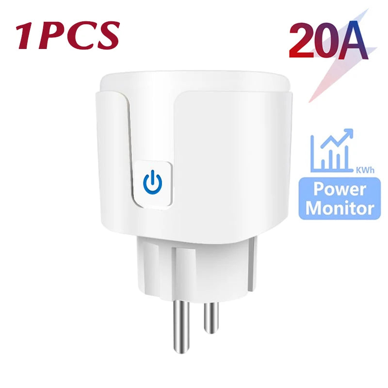Tuya 16A 20A EU Smart Socket WiFi Smart Plug With Power Monitoring Timing Function Voice Control Alexa Google Assitant