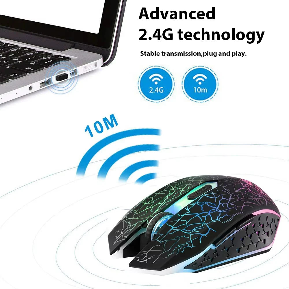 2.4G Bluetooth Wireless Mouse Rechargeable 7 Colors RGB LED Backlit Gaming Mouse Ergonomic Mice for Gamer Computer Laptop iPad