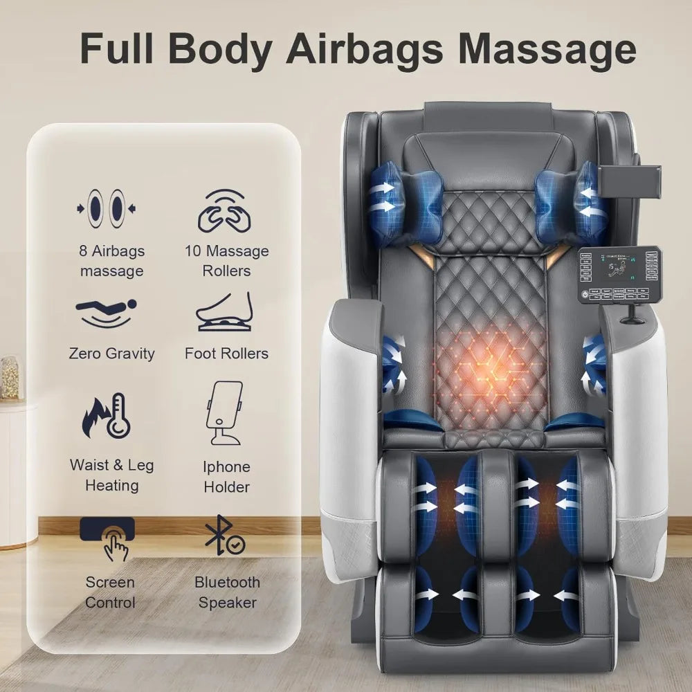 Massage Chair Full Body, Zero Gravity Massage Chair with 10 Fix Rollers, Heating, Foot Massage, Auto Modes, Bluetooth Speak