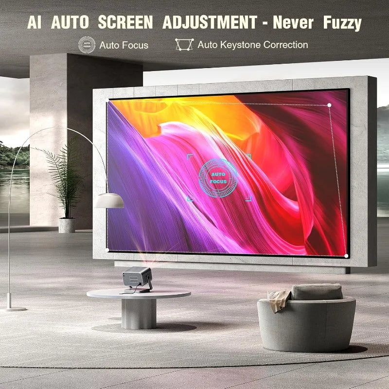 [Auto Focus] 4K Projector with WiFi and Bluetooth, 3D Stereo Sound & Auto Keystone Video Projector, MAX 300''Display (Grey)